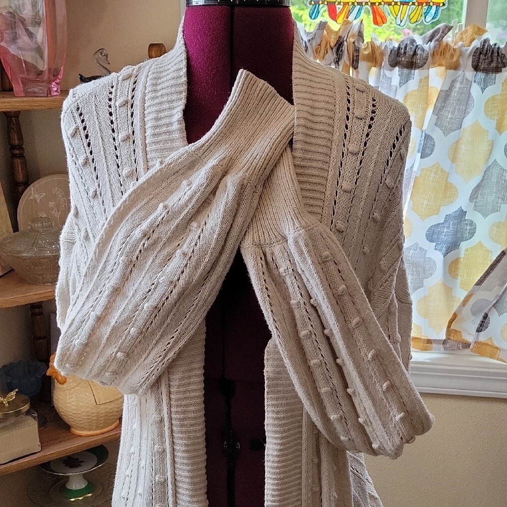 Cream Cable Knit Cardigan Sweater. A - Picture 3 of 7